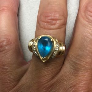 14k gold and blue topaz with diamonds ring